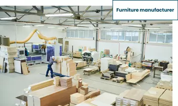 Photo of a furniture manufacturer's warehouse, woodex customer